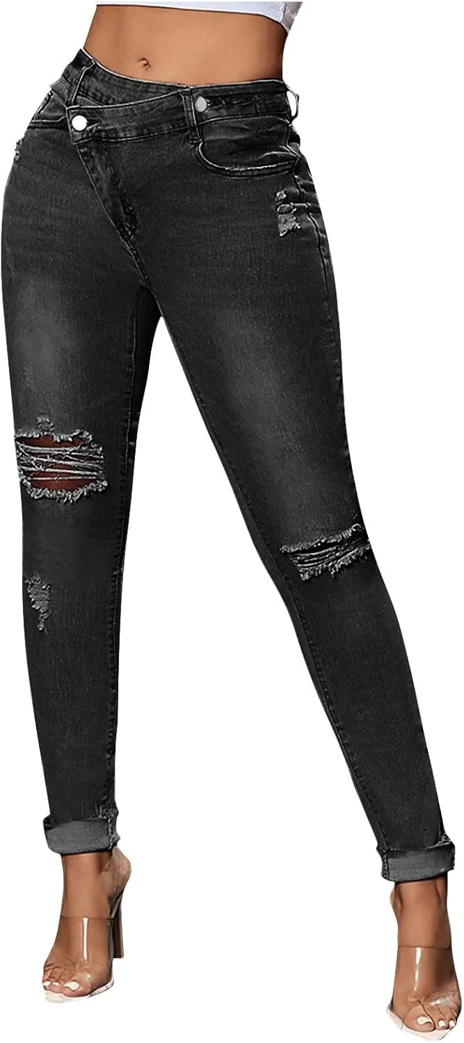 

Сексуальные джинсы для женщин Low Waisted Skinny Bootcut с потертостями