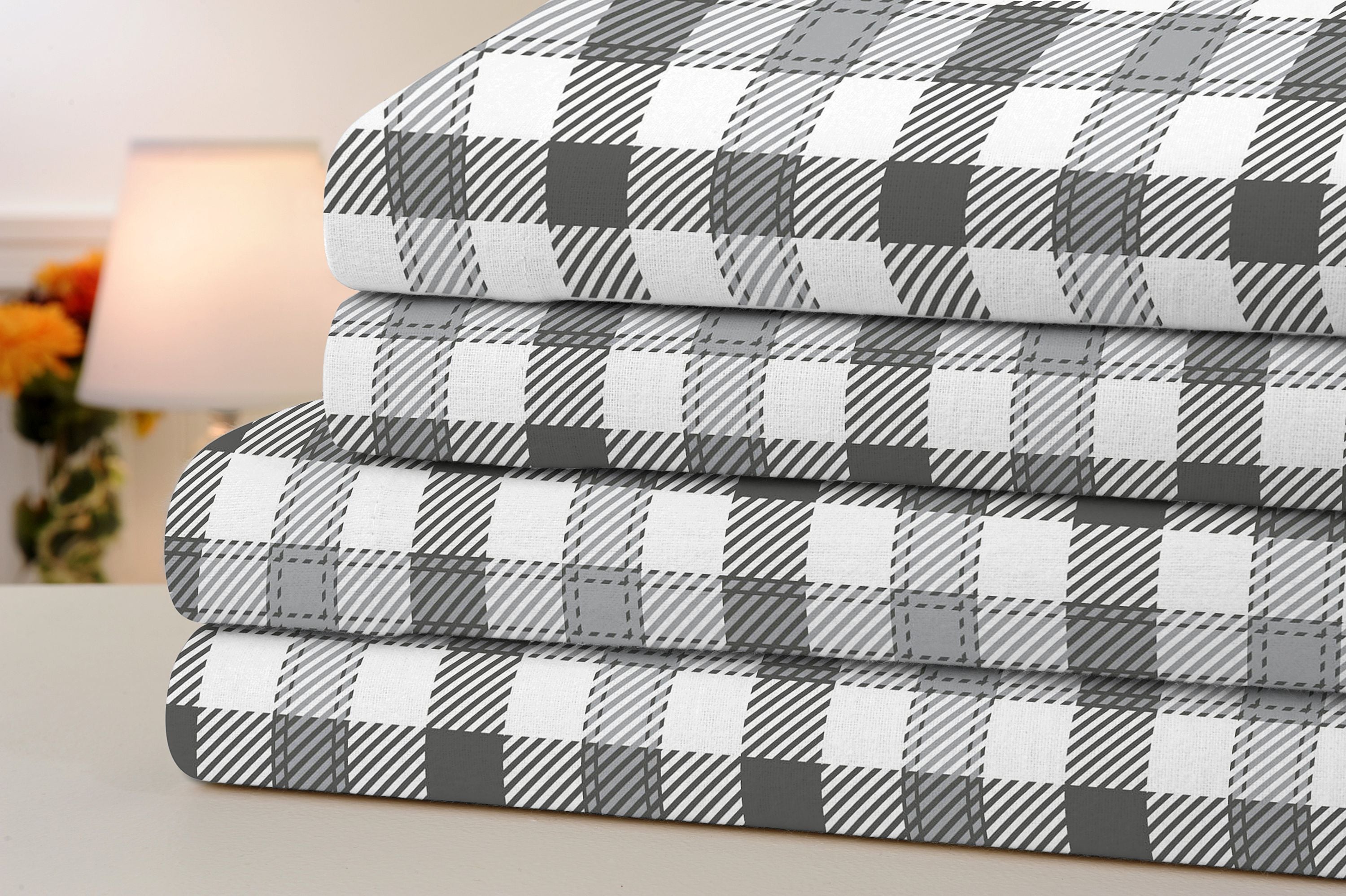 

Комплект из 4 фланелевых простыней Bibb Home с принтом, цвет Grey Tartan