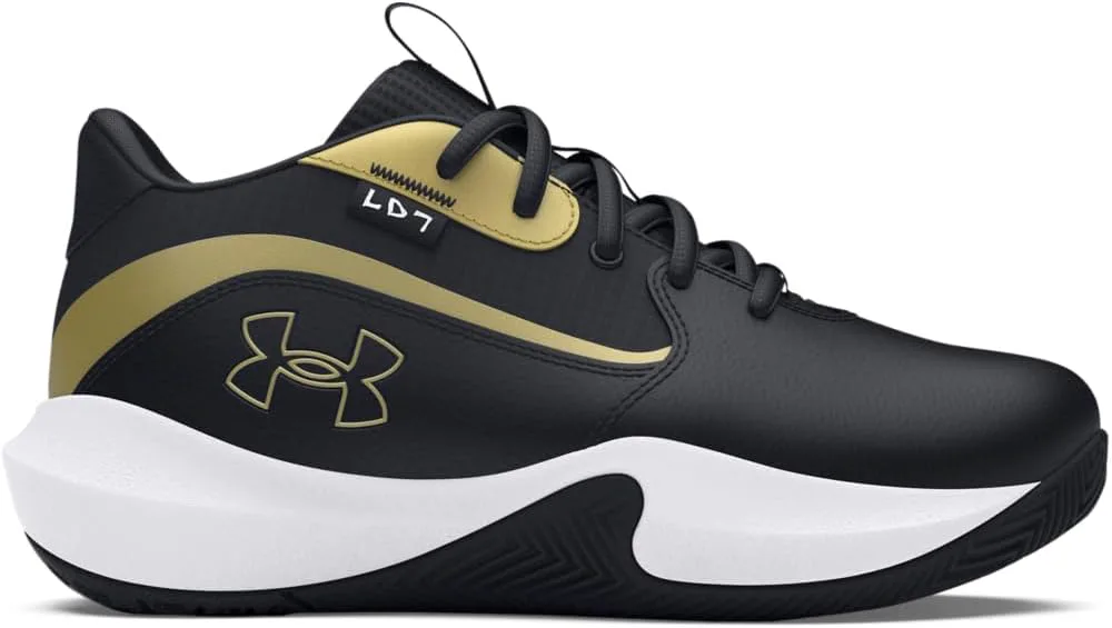 Детские баскетбольные кроссовки Under Armour Lockdown 7 для дошкольников, черный/металлик золотой — фото 2