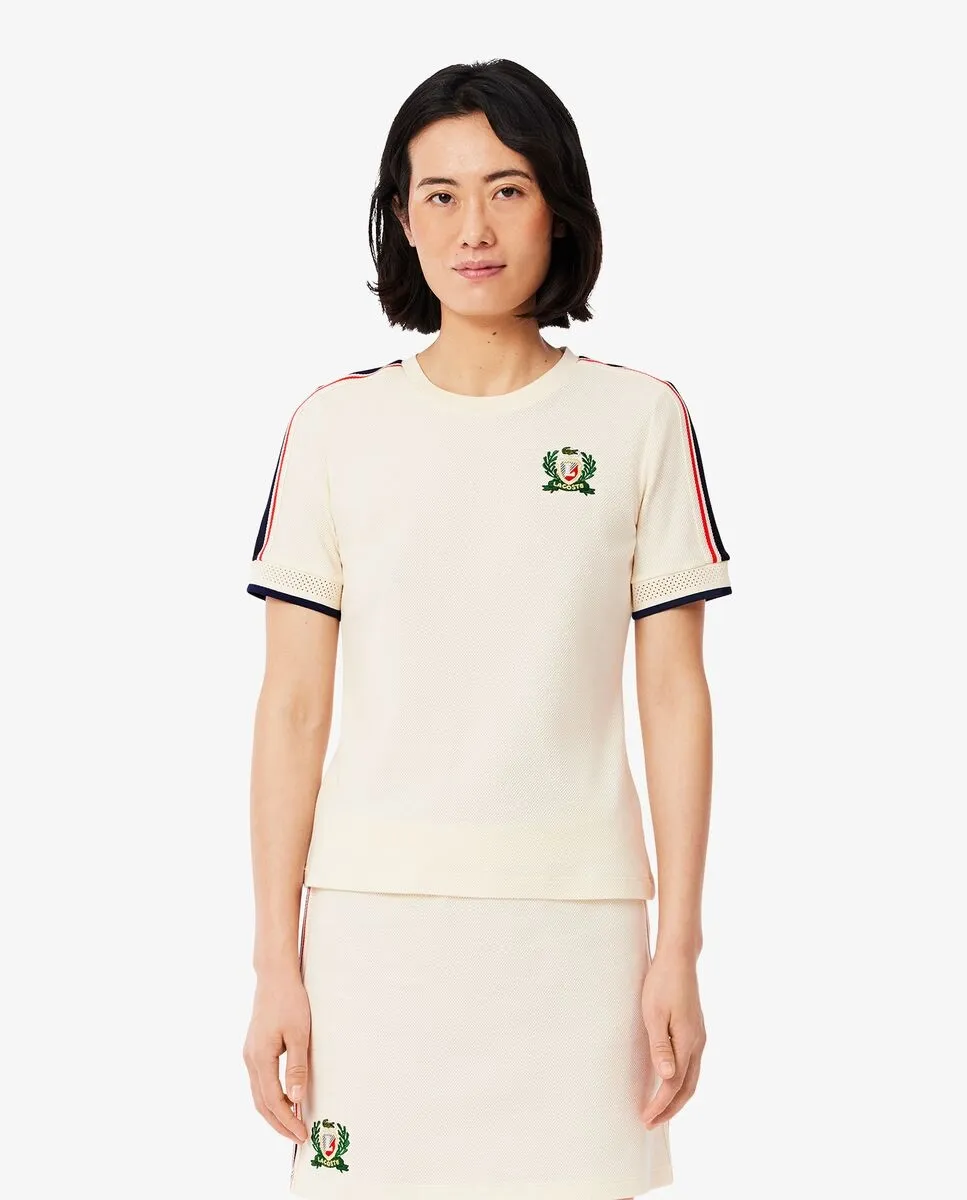 

Женская фактурная футболка с короткими рукавами из пике Lacoste, белый