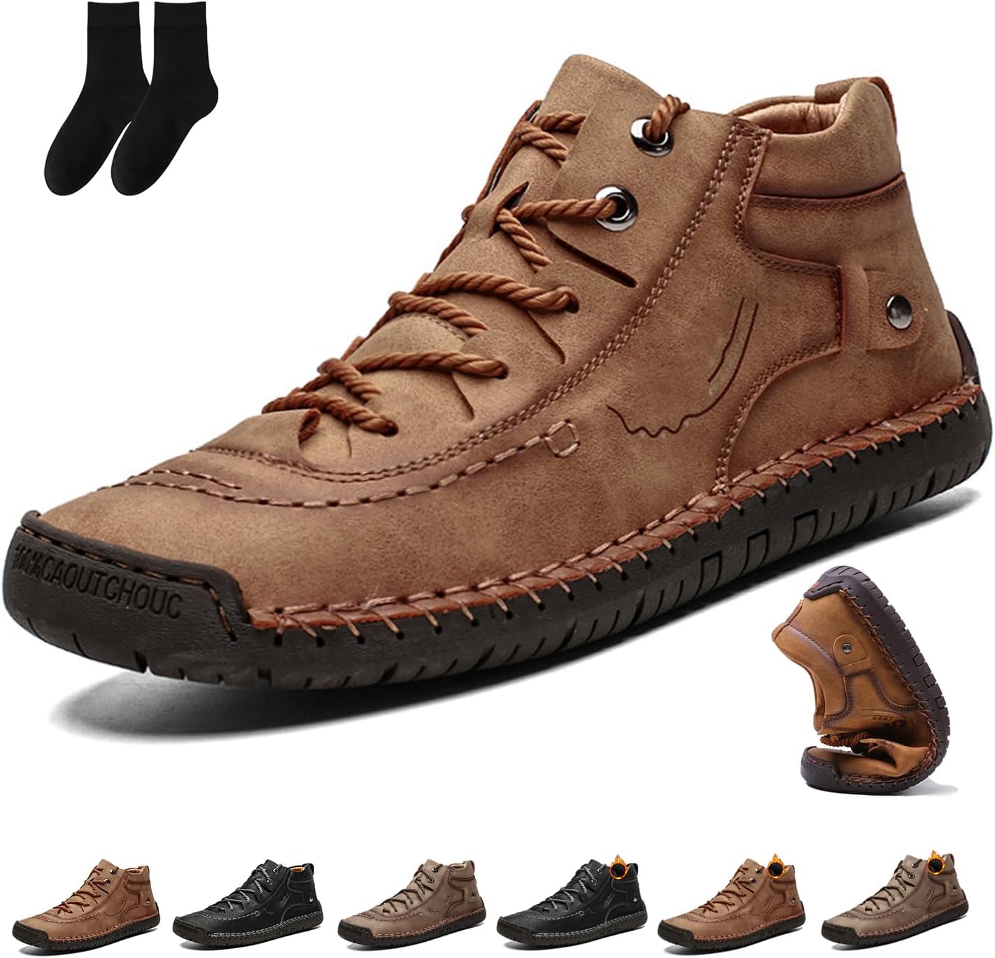 

Мужские повседневные кожаные туфли Челси-ботинки на щиколотке Слипоны Легкие лоферы Средние ботинки для ходьбы и вождения Нескользящие туфли Generic, желтый