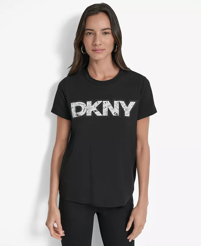 

Женская футболка с круглым вырезом и логотипом газеты DKNY, черный