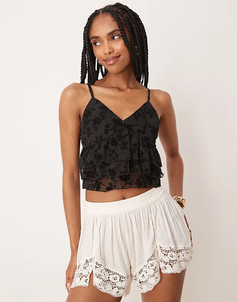 

Топ на бретельках ASOS DESIGN Devore Mesh Ruffles черного цвета