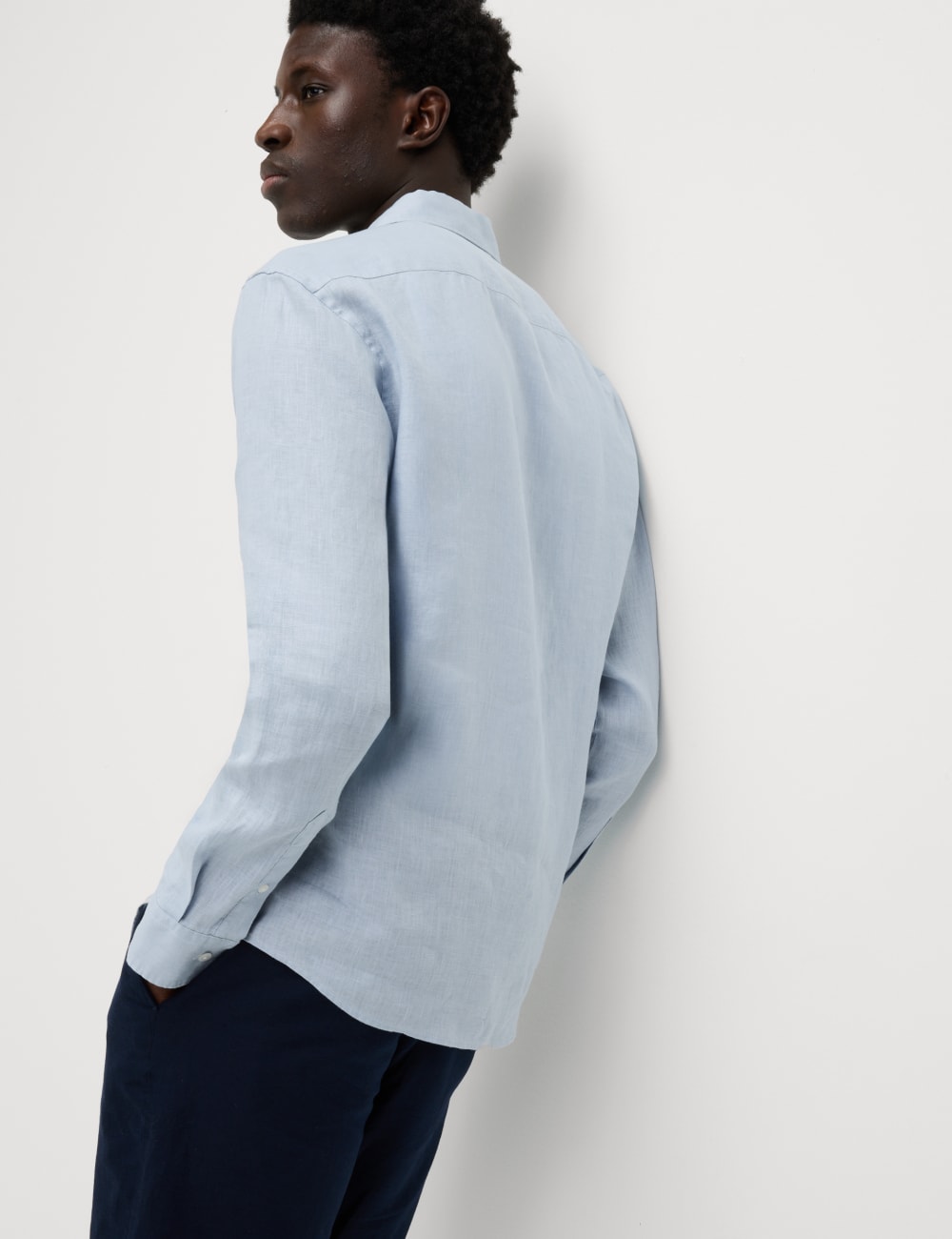 

Рубашка из чистого льна Slim Fit Easy Iron Marks & Spencer, бледно-голубой