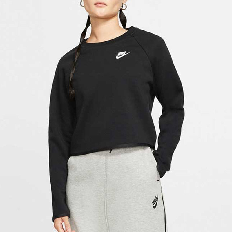 Худи (WMNS) Nike Sportswear Tech Fleece Short Round Neck Pullover Black Hoodie — фото 3
