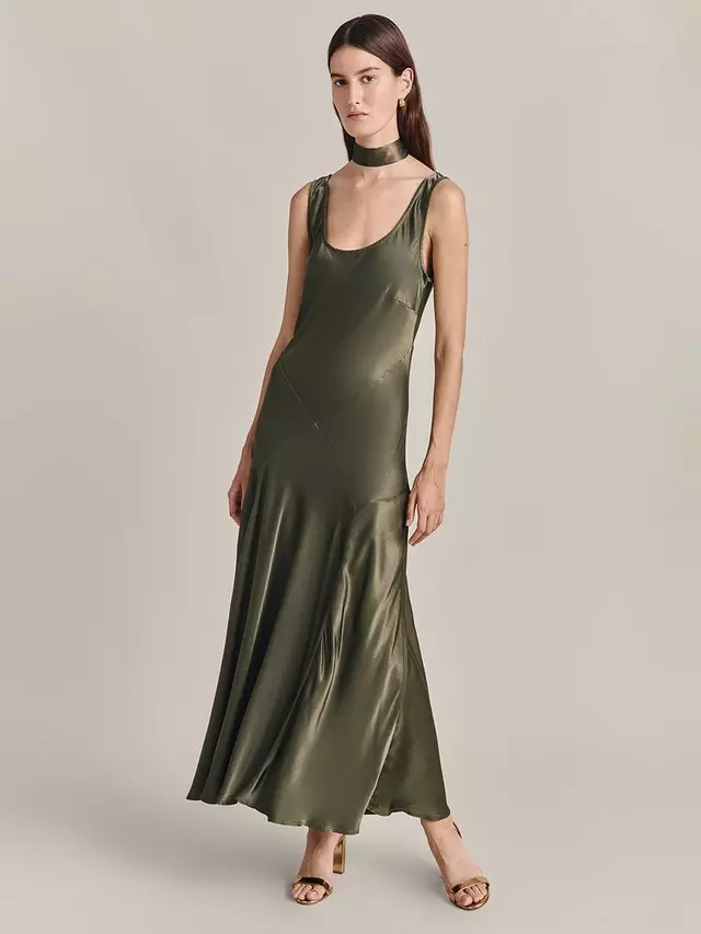 

Платье Ghost Maisie Sleeveless Satin Maxi, темно-зеленый