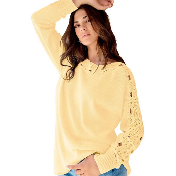 

Женский пуловер с ажурными рукавами plus size Roaman'S, Banana