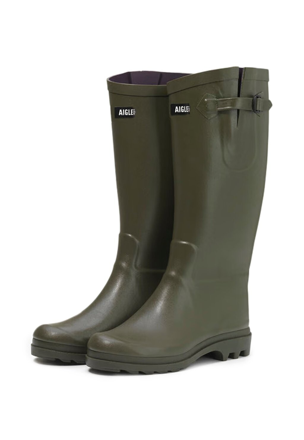Женские резиновые сапоги Aigle высокие с пряжкой, темно-зеленый — фото 2