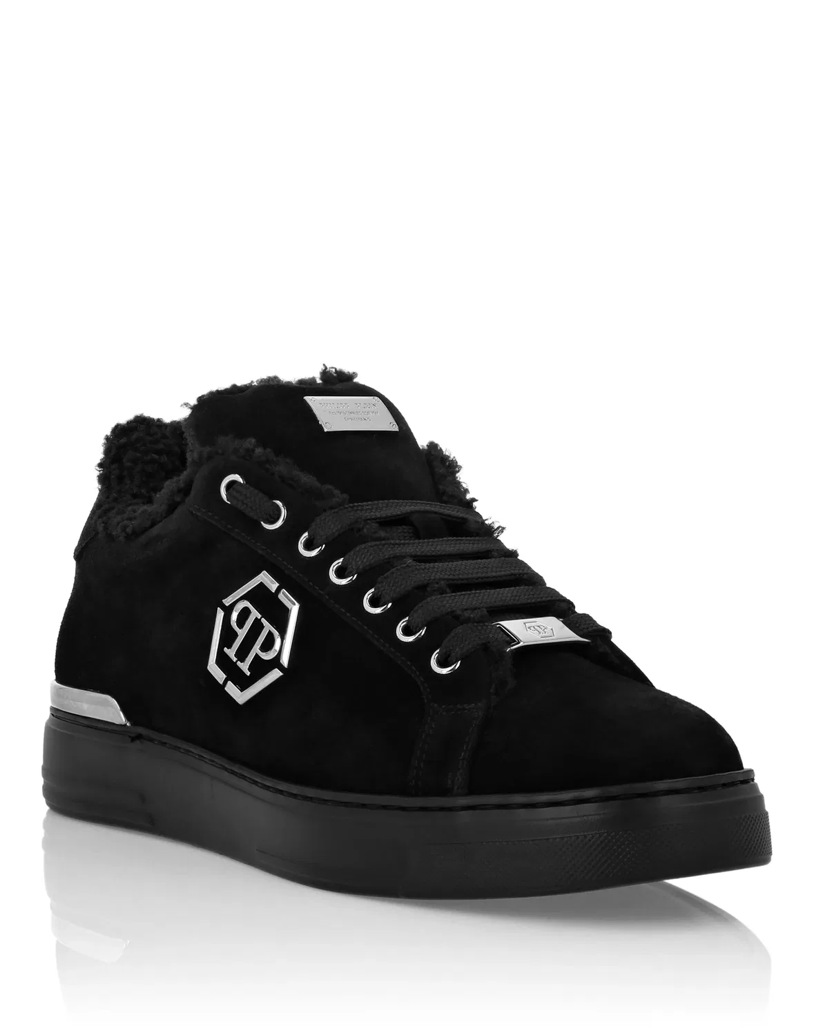 Низкие кроссовки Carson из замши и эко-меха PHILIPP PLEIN, черный/черный