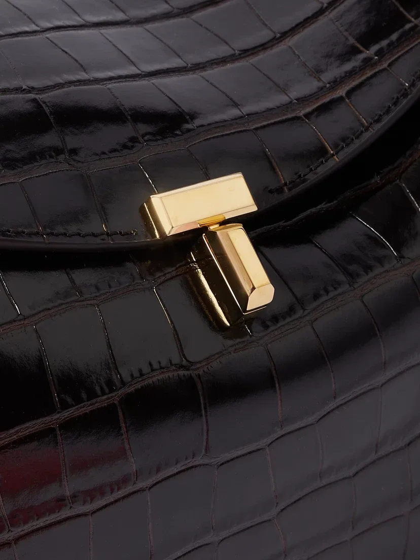 Плечевая сумка T-Lock из кожи с эффектом крокодила TOTEME, коричневый — фото 4