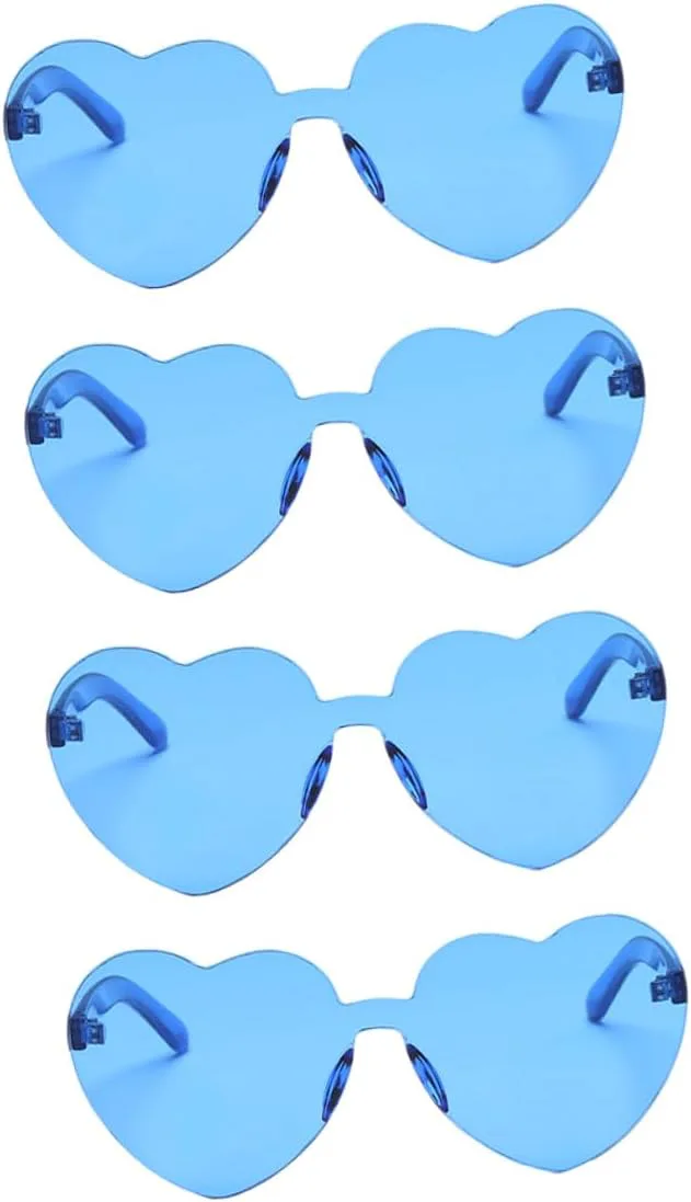 

GLEAVI 4 шт. Женские солнцезащитные очки в форме сердца без оправы, синего прозрачного цвета, летние защитные очки для девичника и использования на открытом воздухе