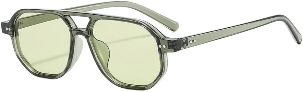 

Винтажные мужские солнцезащитные очки с двойной перемычкой, многоугольной и квадратной формой, модные женские очки с прозрачными линзами Ocean Lens и заклепками UV400 UATXTAU, Green Green