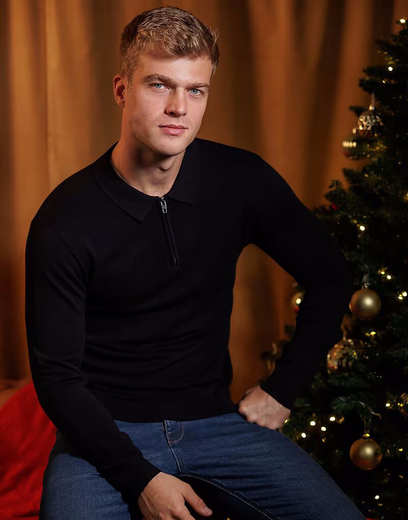 

Рубашка поло с длинным рукавом и застежкой-молнией 1/2 черного цвета French Connection