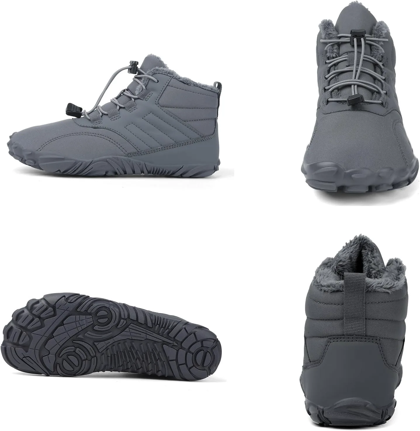 

Мужские ботинки Tongzone с широкой передней частью, босоногие, с меховой подкладкой, минималистичные, с нулевым перепадом подошвы, зимние прогулочные ботинки, серый