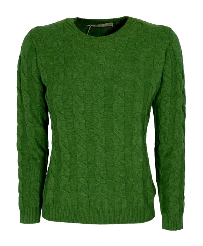 

Зеленый кашемировый и шерстяной плетеный свитер с круглым вырезом Cashmere Company, зеленый