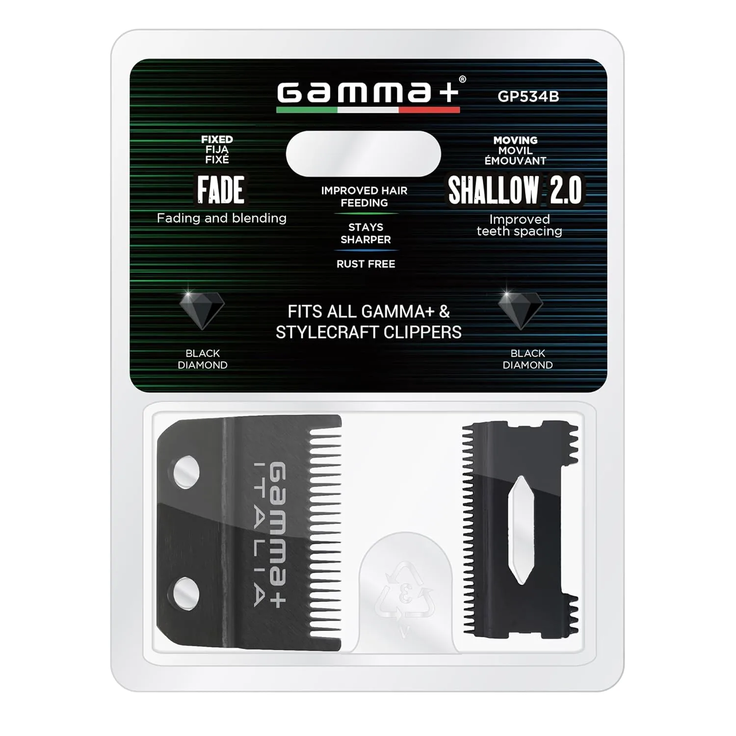 Сменные лезвия для машинки для стрижки волос GAMMA+ с фиксированным подвижным механизмом, покрытие Black Diamond Carbon DLC и золотистый титан. — фото 3