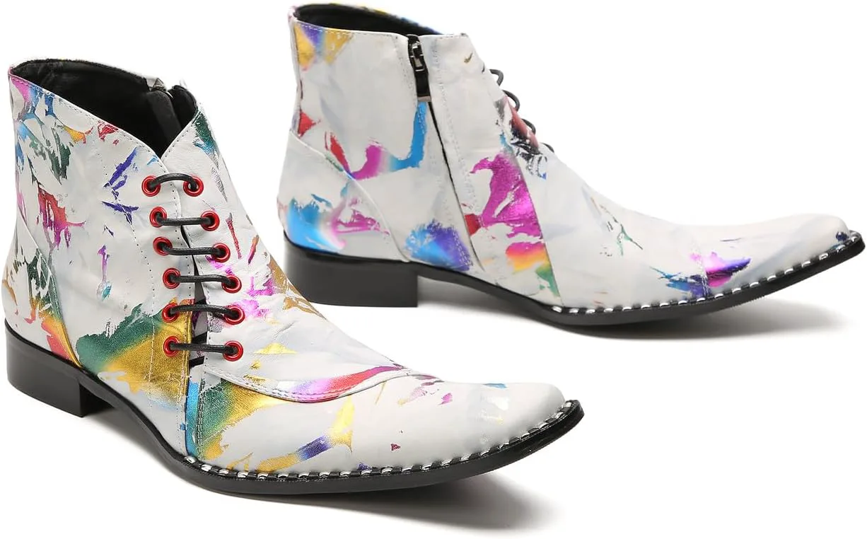 

Мужские ботинки Santimon Chelsea для вечеринок, повседневные ковбойские ботинки, мода и комфорт, шнуровка сбоку, западные ботинки до щиколотки для мужчин, белый