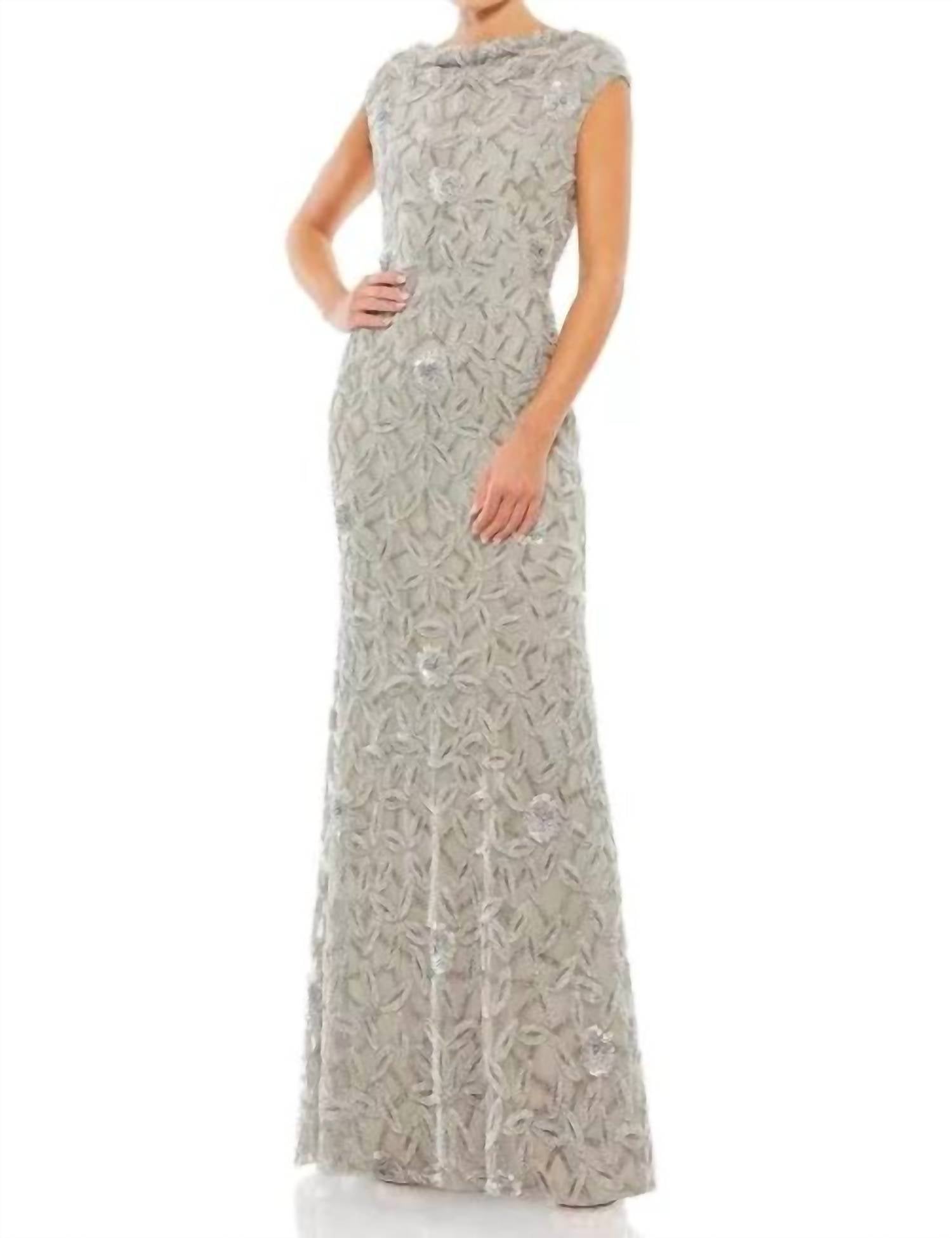 

Платье с воротником-капюшоном, украшенное пайетками и цветочным принтом, светло-серое Mac Duggal, светло-серый