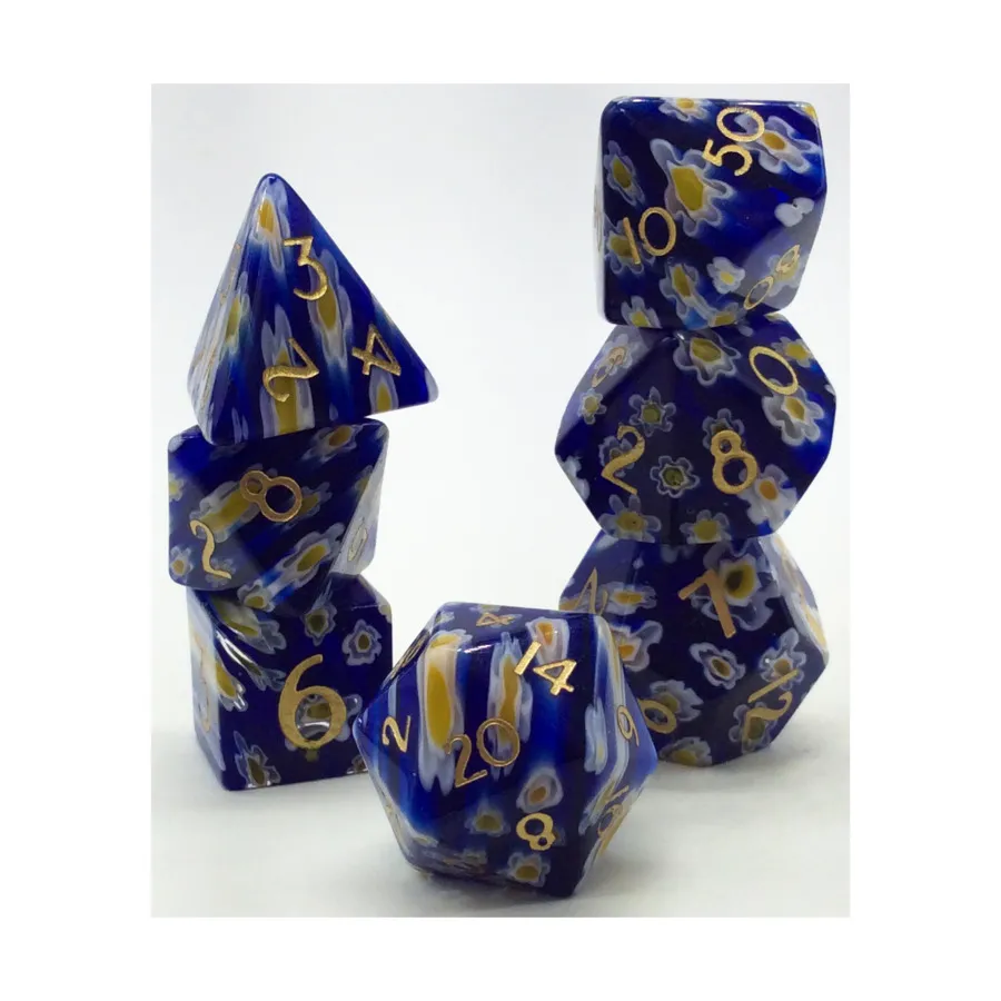 

Набор Candy Glass Poly — Bluebonnet с золотом (7), Crystal & Bone Dice (Level Up Dice)