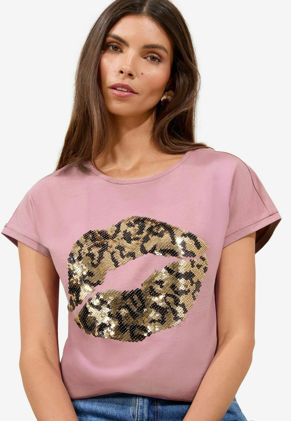 

Футболка с принтом REGULAR FIT-SEQUIN LIPS Lipsy, розовый