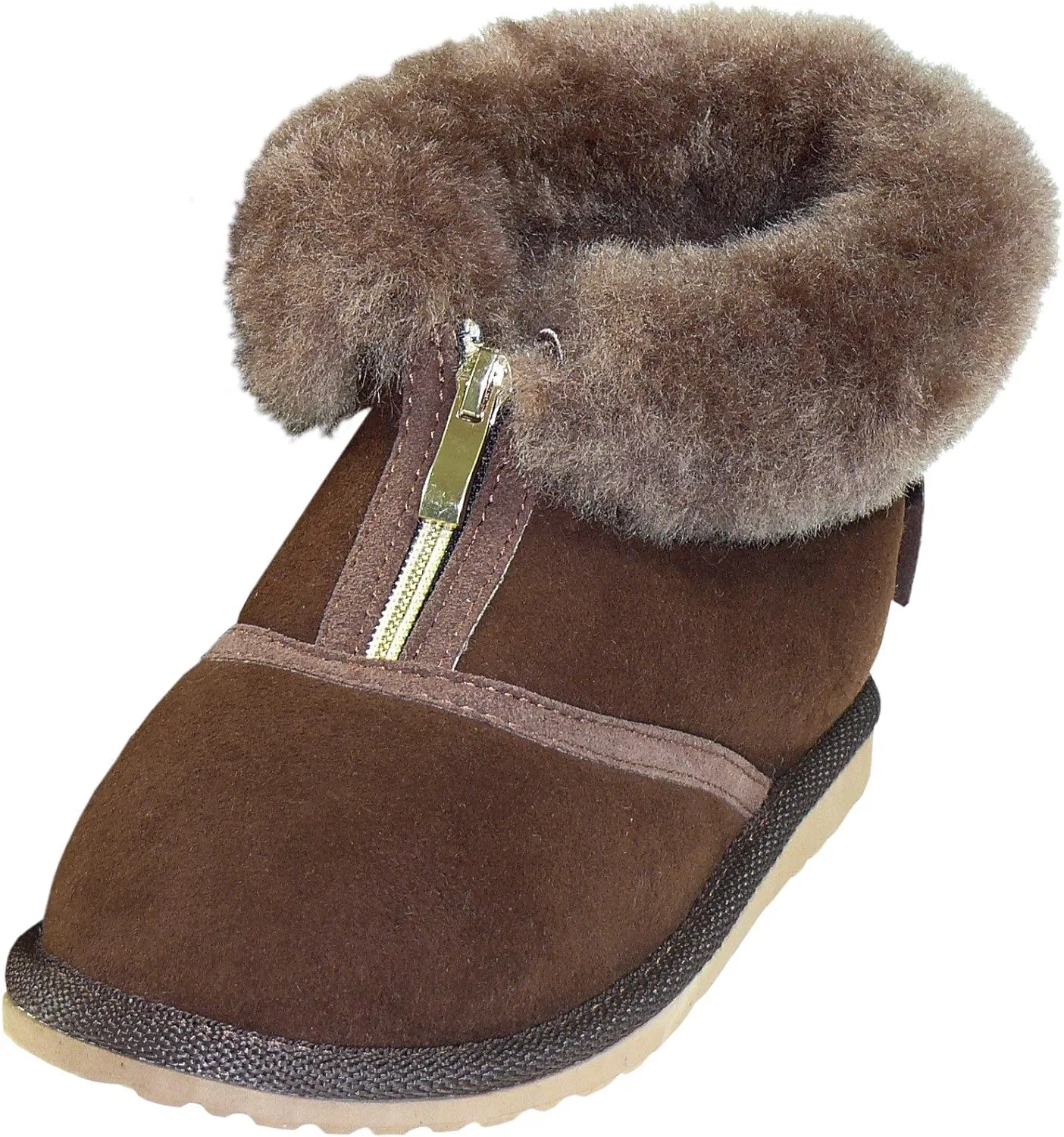Очень толстые тапочки из полуовечьей кожи на молнии Harrys-Collection, Dark Brown
