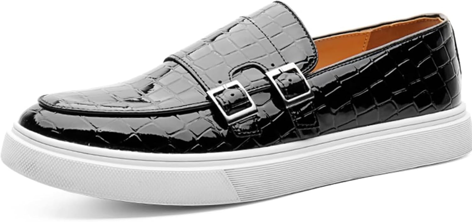 

Мужские лоферы с двойной пряжкой с крокодиловым тиснением, модные лакированные кожаные классические оксфорды, официальная деловая обувь, удобные туфли Xinduoyu, черный