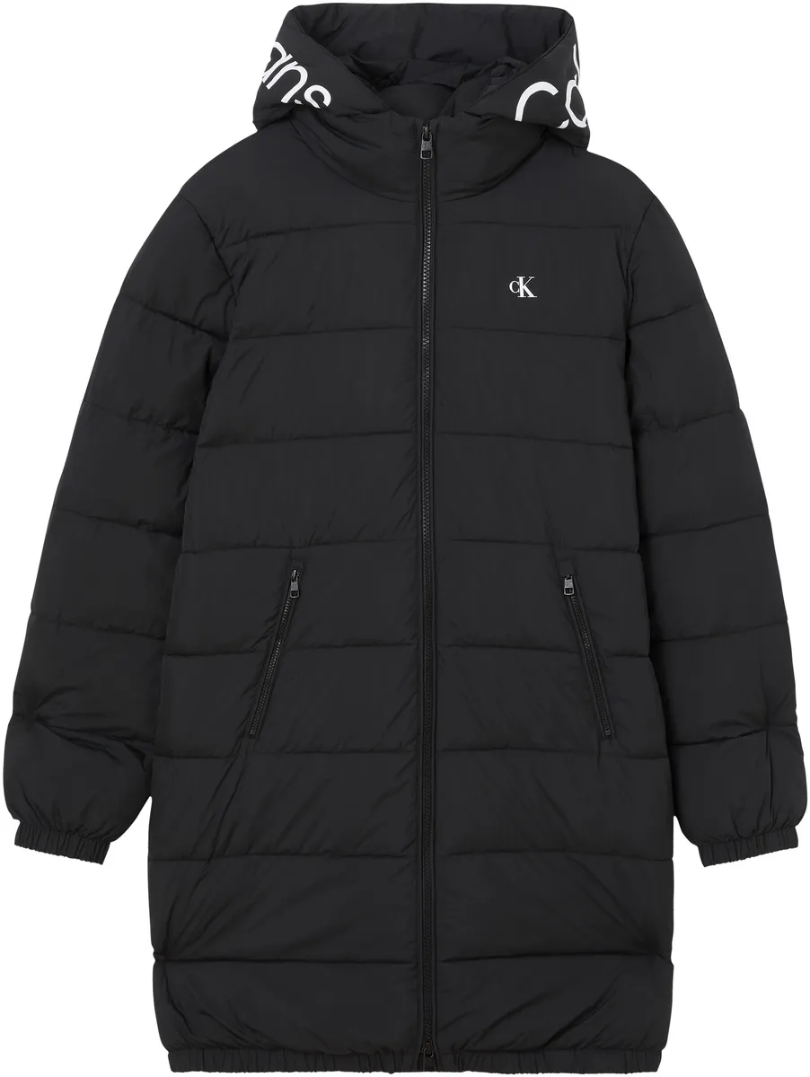 

Куртка Calvin Klein Jeans для отдыха "LOGO HOOD LW PADDED COAT", с капюшоном, с тисненым логотипом, черный