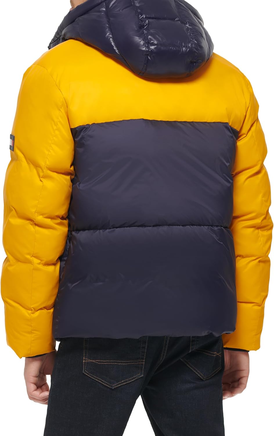 Мужская стеганая куртка-пуховик Tommy Hilfiger Mens свободного кроя, Navy/Yellow — фото 4
