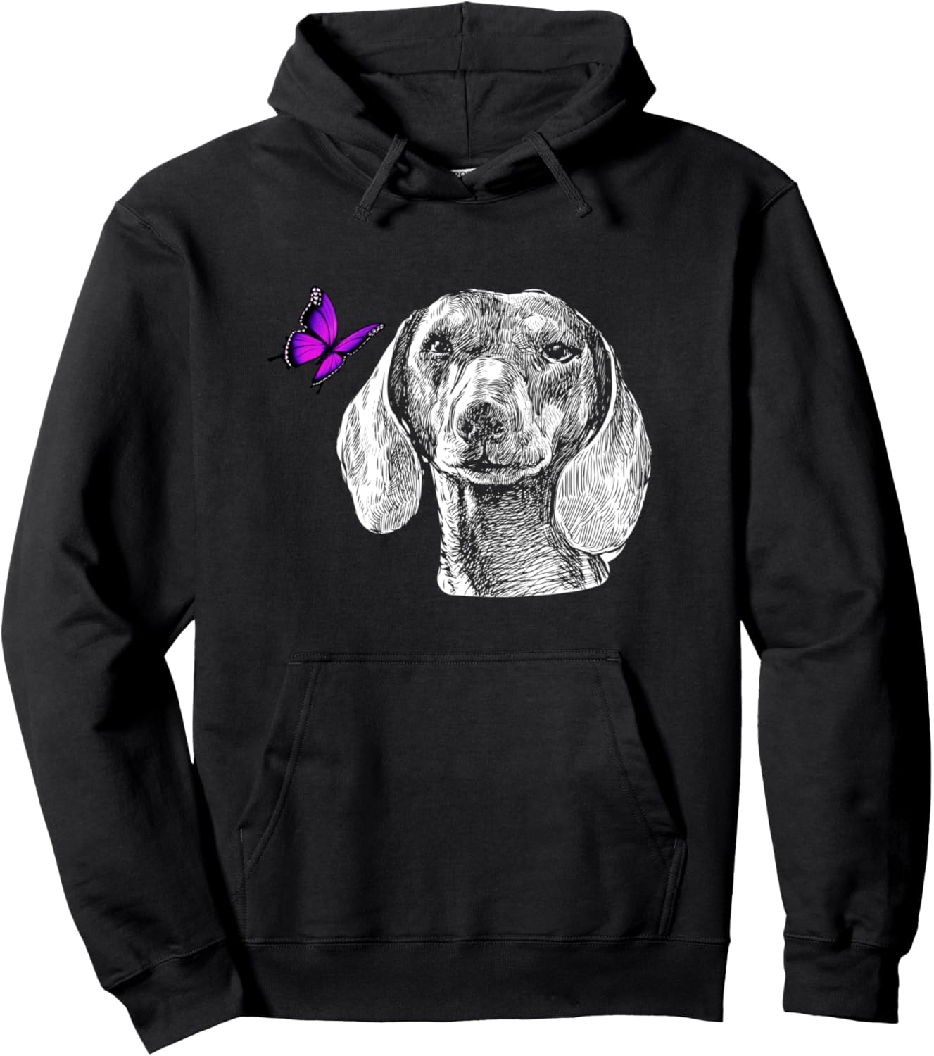 

Толстовка с изображением бабочки и таксы. Красивая собака, бабочка Cute Dachshund Dachshund With Butterfly, черный