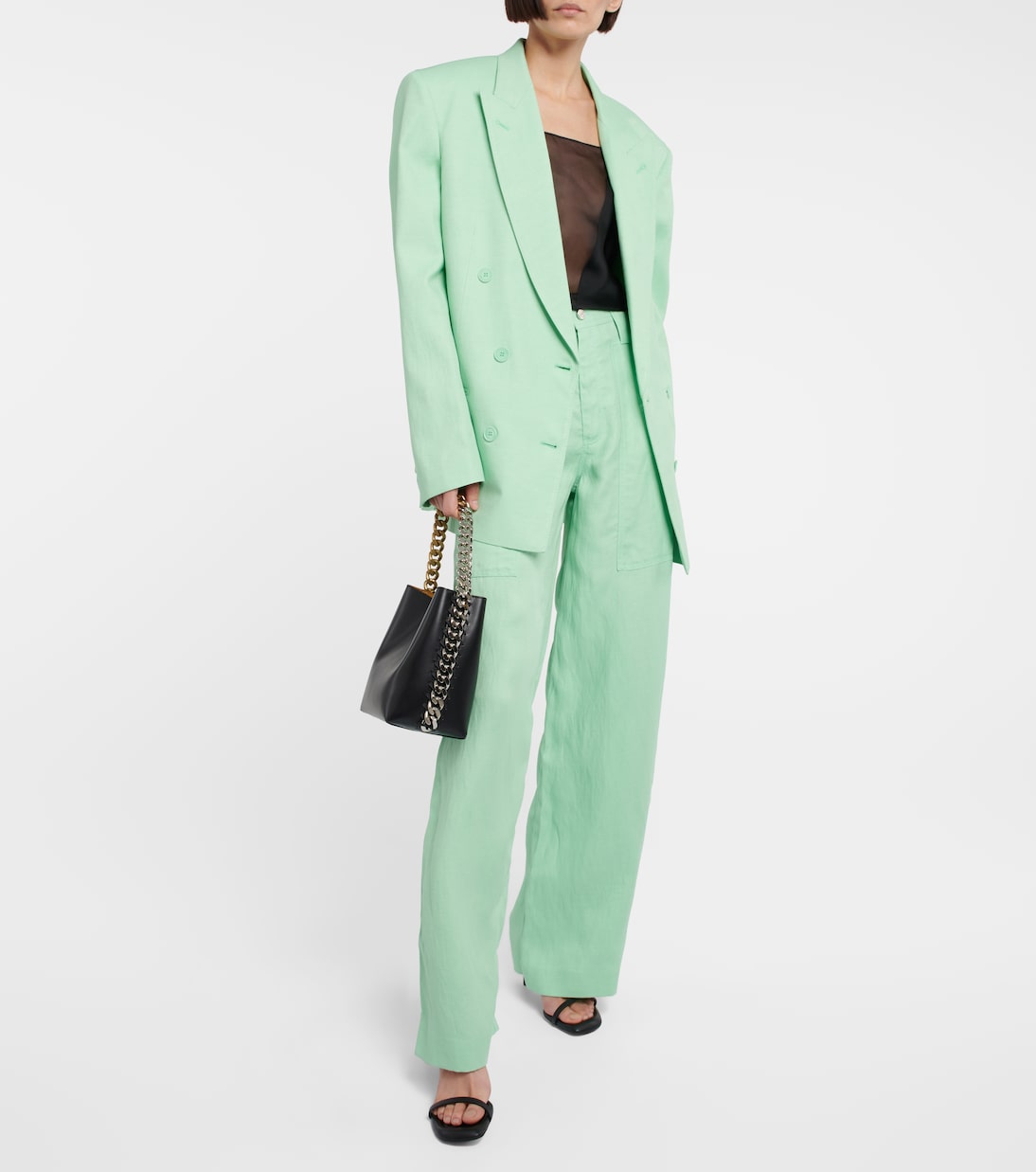 Двубортный блейзер из смесовой льняной ткани Stella McCartney, Fluo Mint — фото 2