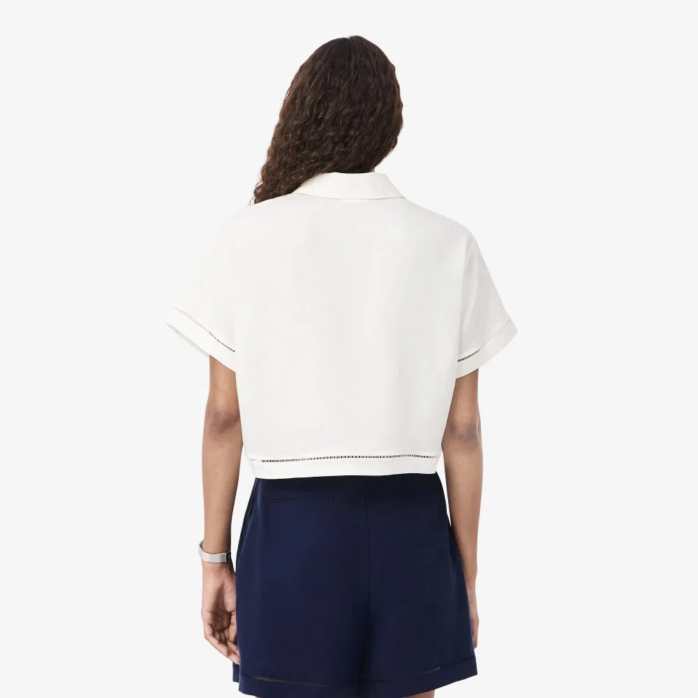 Топ-поло Lacoste из смесового льна, молочно-белый — фото 3