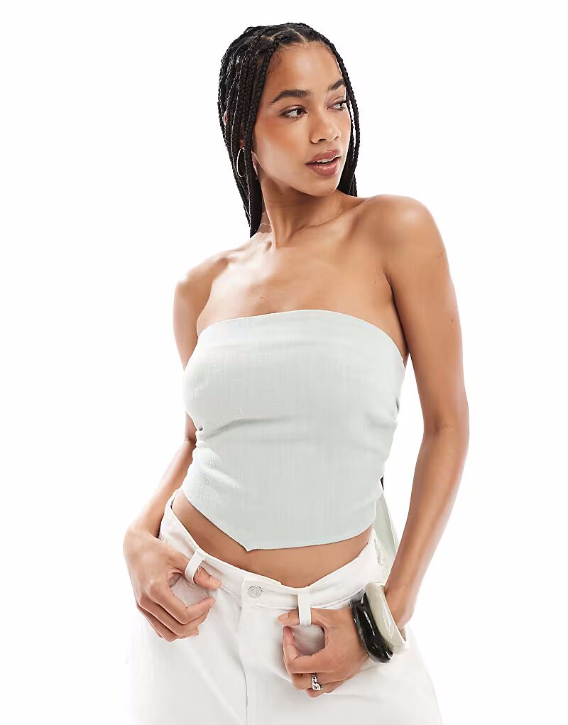 

Топ-бандо с завязками сзади ASOS DESIGN, имитирующий льняной материал