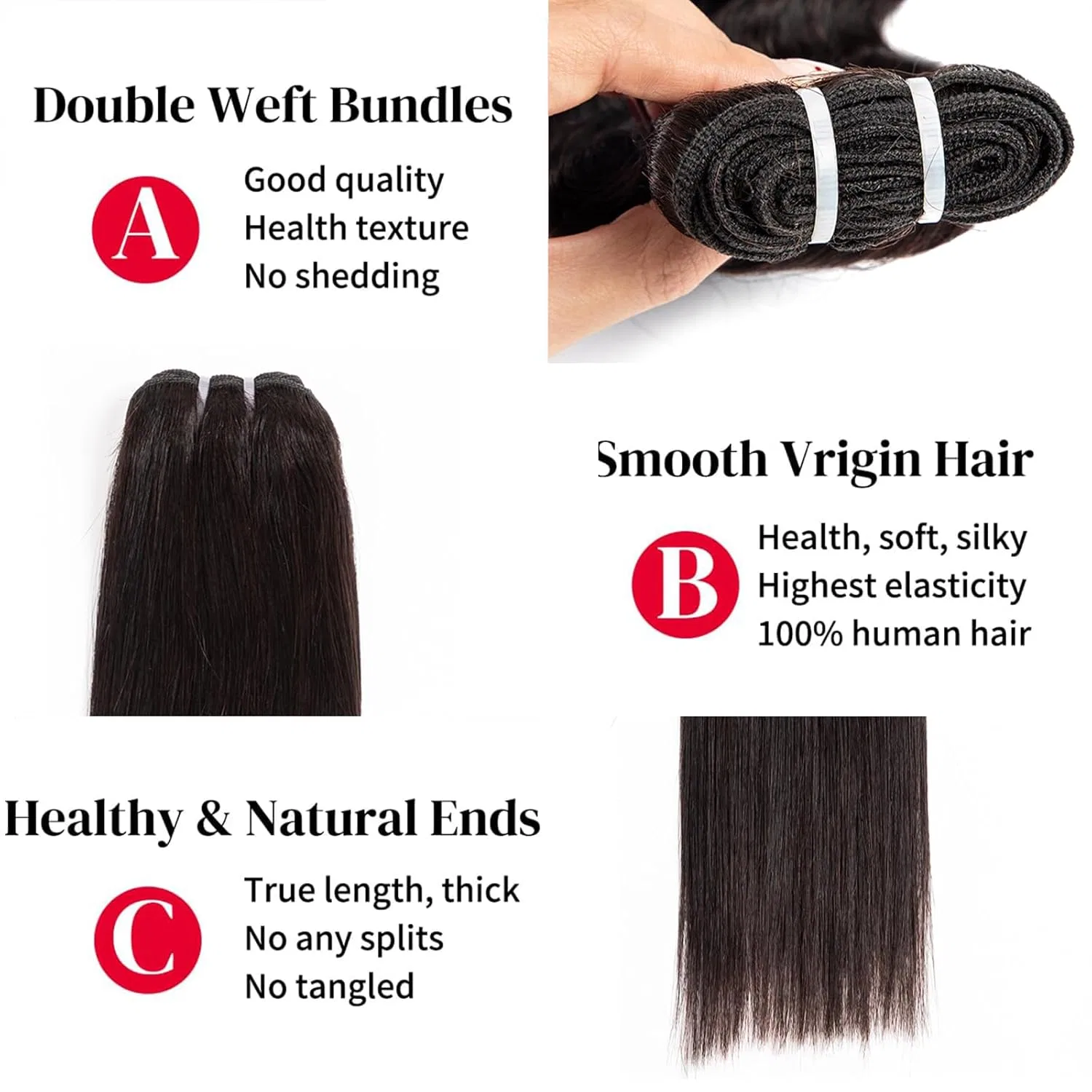 Наращивание волос из натуральных прядей Hxxcoup Qiyazai, Straight Bundles Human Hair — фото 4