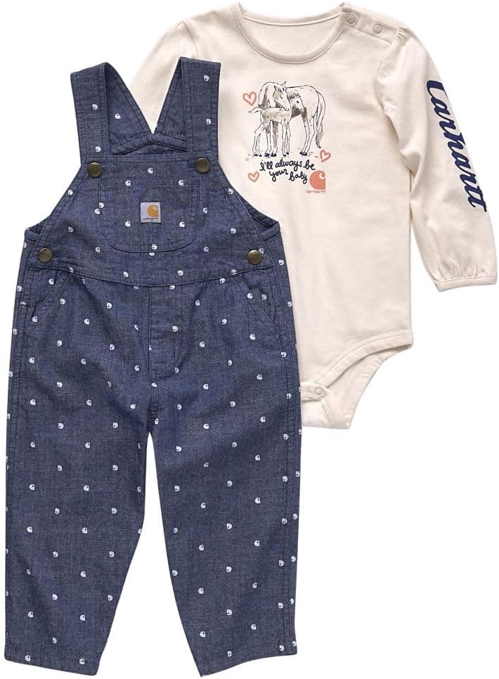

Carhartt Kid's CG9859 комбинезон с длинным рукавом и комплект комбинезона из шамбрэй для девочек - 3 месяца - деним средняя стирка, Chambray & Denim Medium Wash