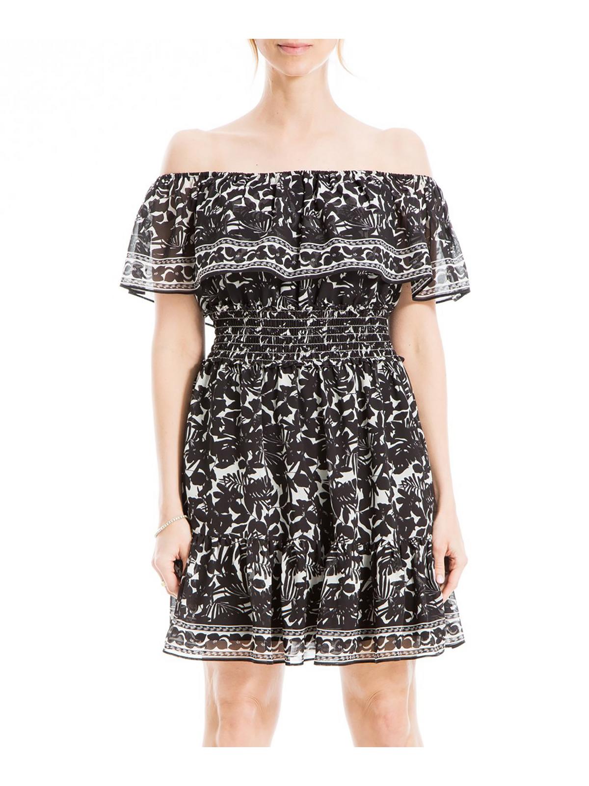 

Женское мини-платье с открытыми плечами и оборками Max Studio, цвет cream/black floral