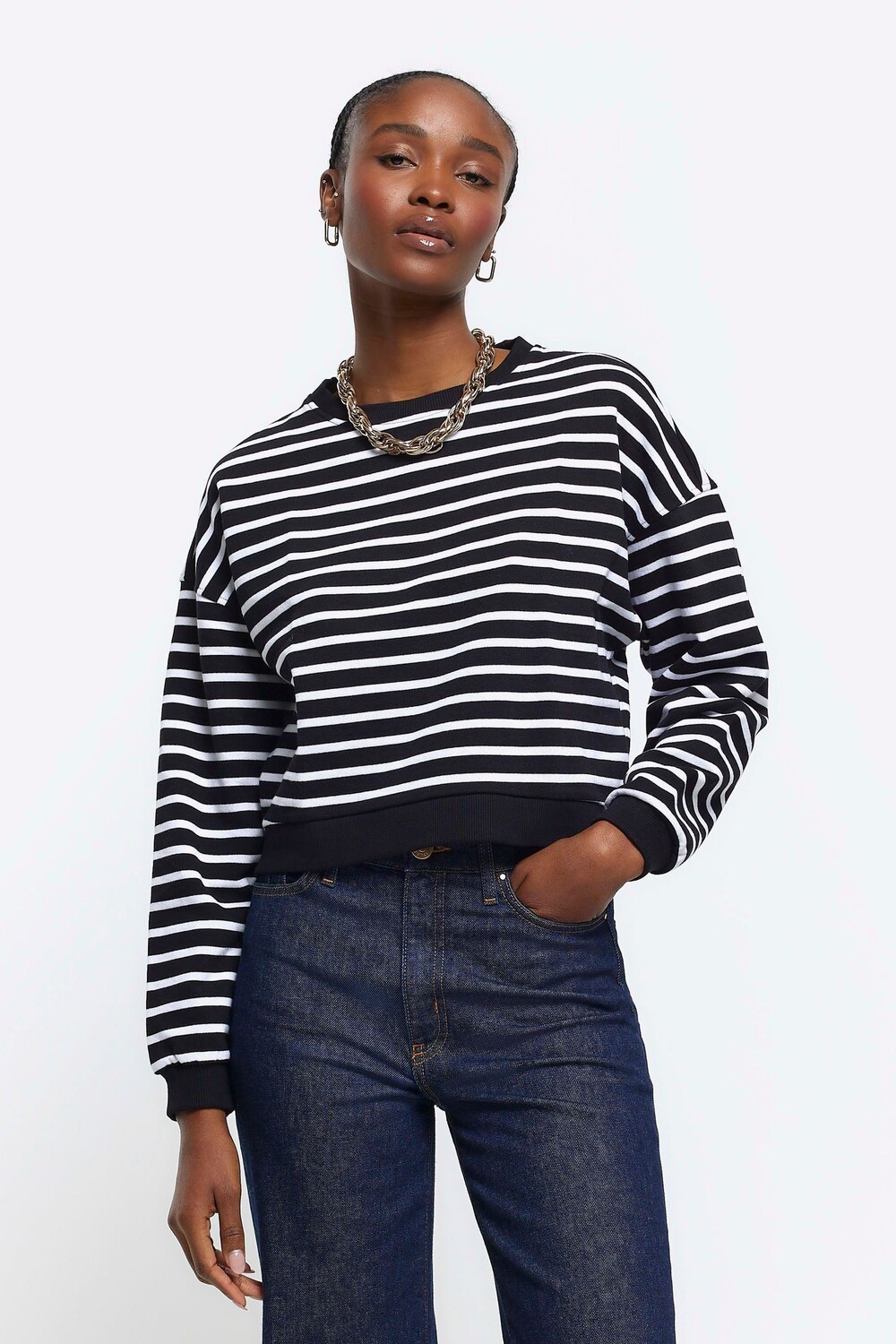 

Полосатый свитер River Island, черный
