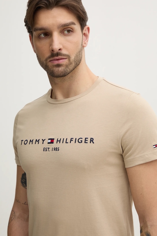

Хлопковая футболка Tommy Hilfiger, бежевый