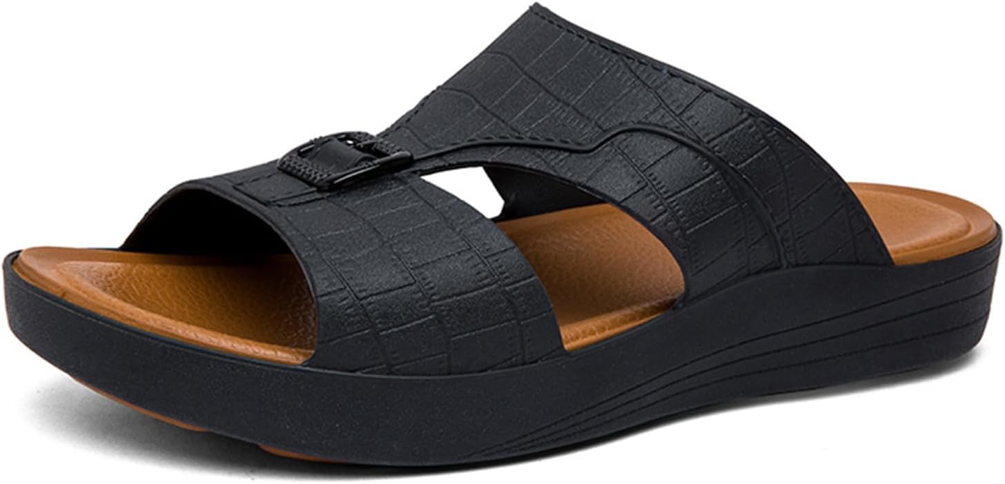 

Мужские кожаные модные сандалии Классическая печать Легко надеваемые пляжные сандалии на платформе Нескользящие мягкие удобные шлепанцы Enjgu, коричневый