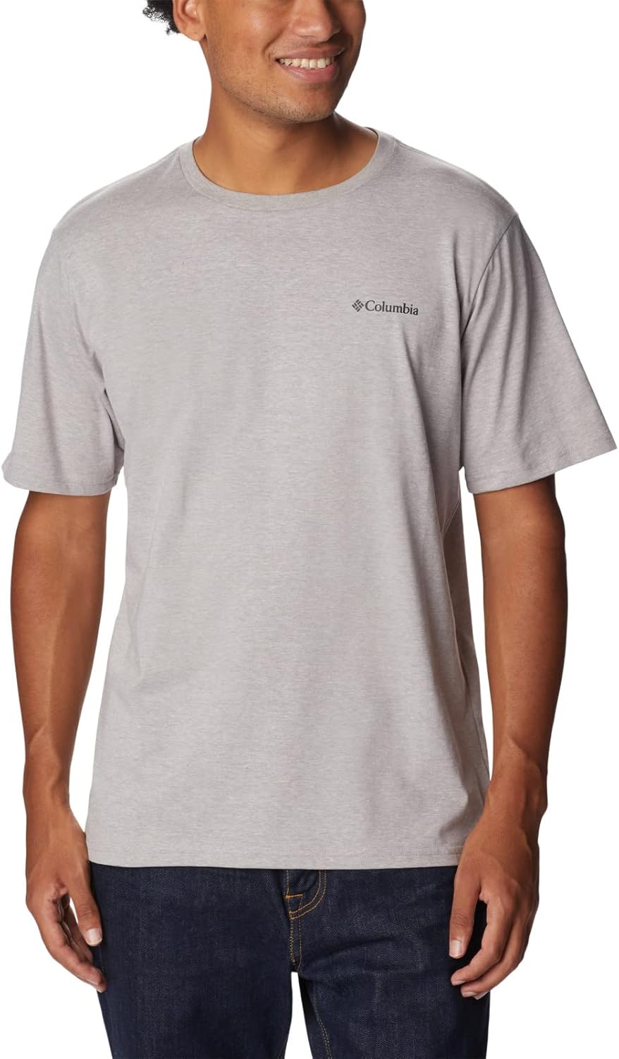 

Мужская футболка Columbia Rockaway River Country с коротким рукавом, Columbia Grey Heather/Treestriped Flag Grx