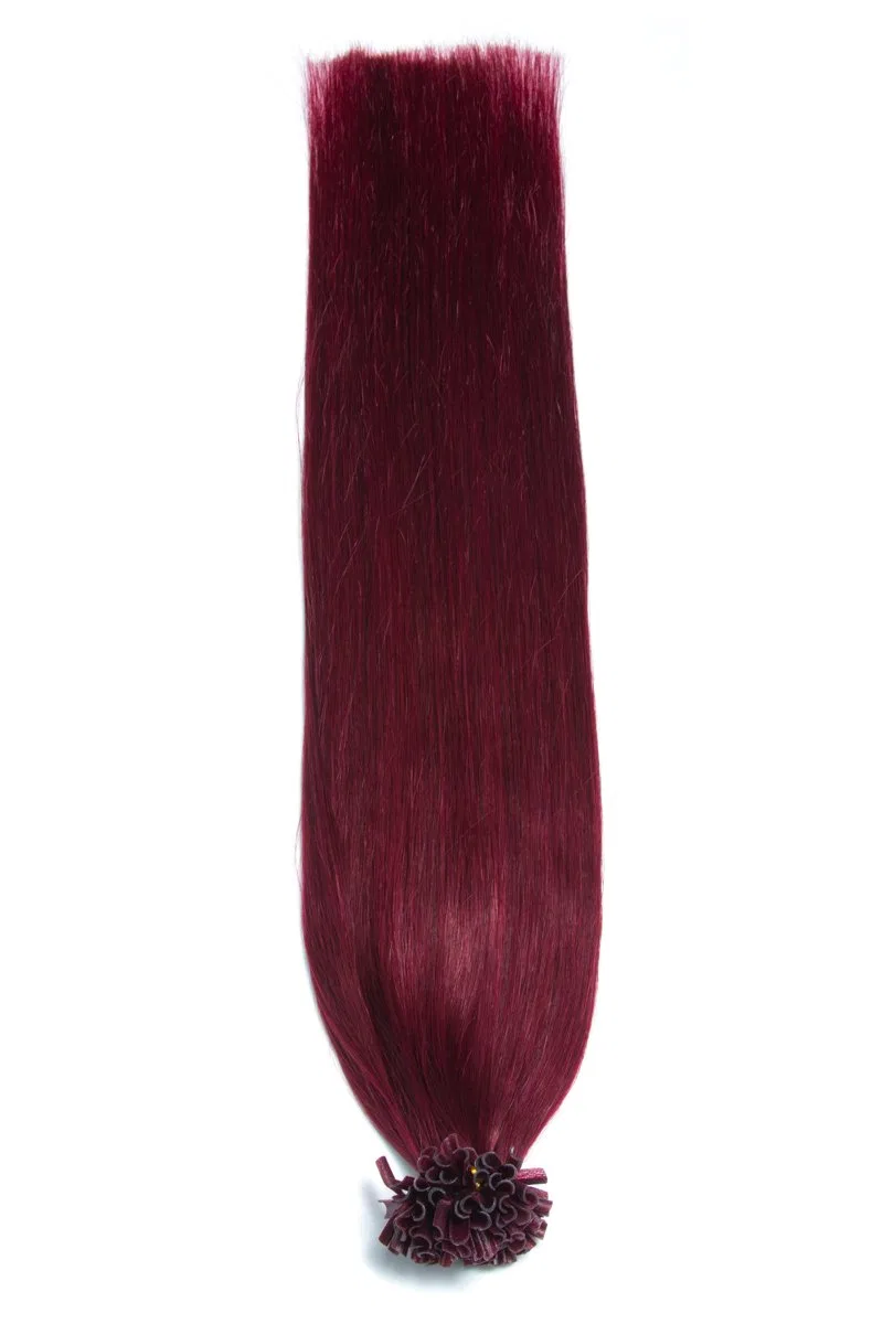Бордовые наращиваемые пряди из 100% натуральных волос Remy, 50 г, 60 см Glamxtensions — фото 2