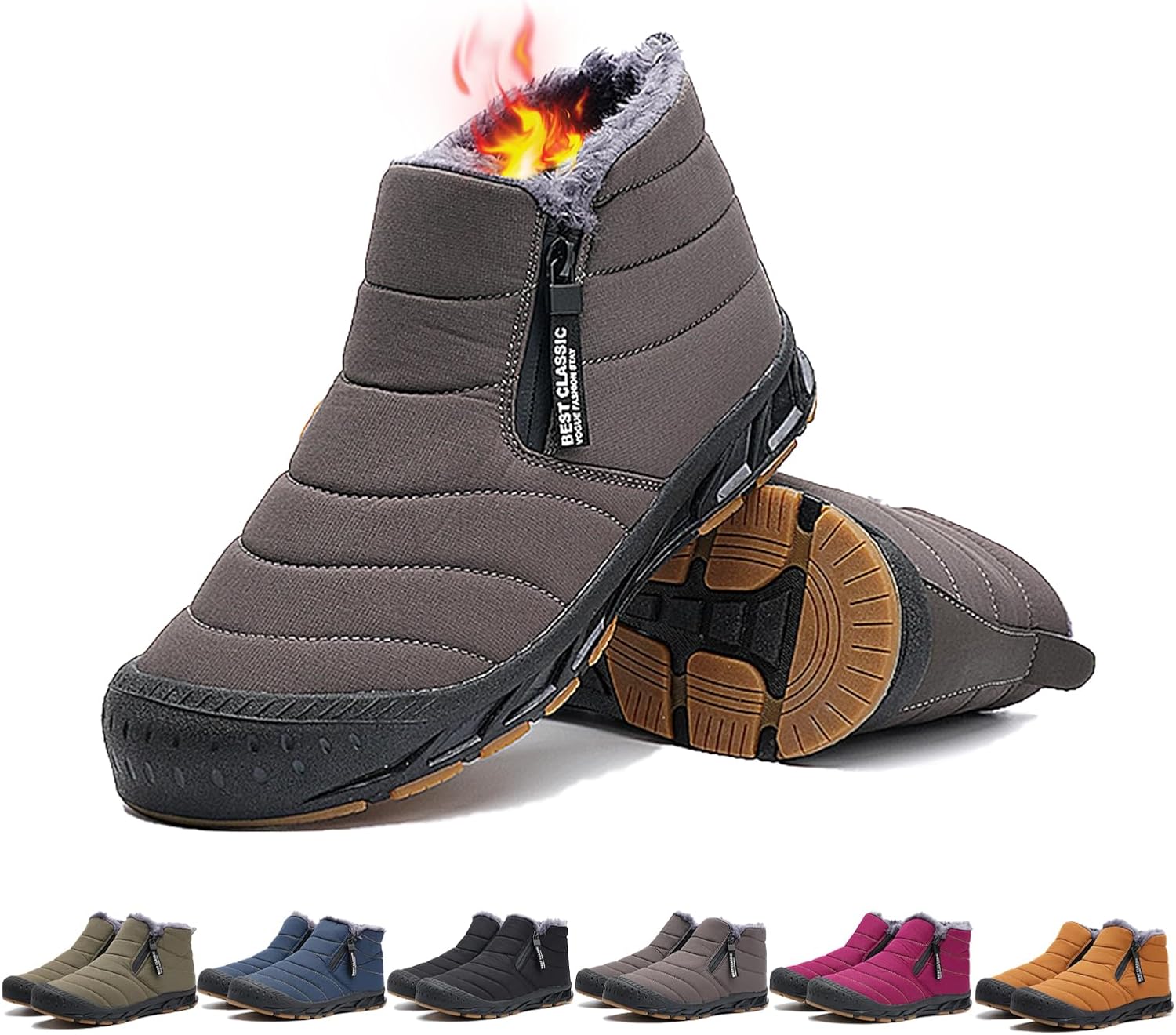 

Мужские зимние ботинки Snow, водоотталкивающие, с противоскользящей подошвой, утепленные мехом, теплые, с застежкой-молнией, на шнуровке, для улицы Generic, серый