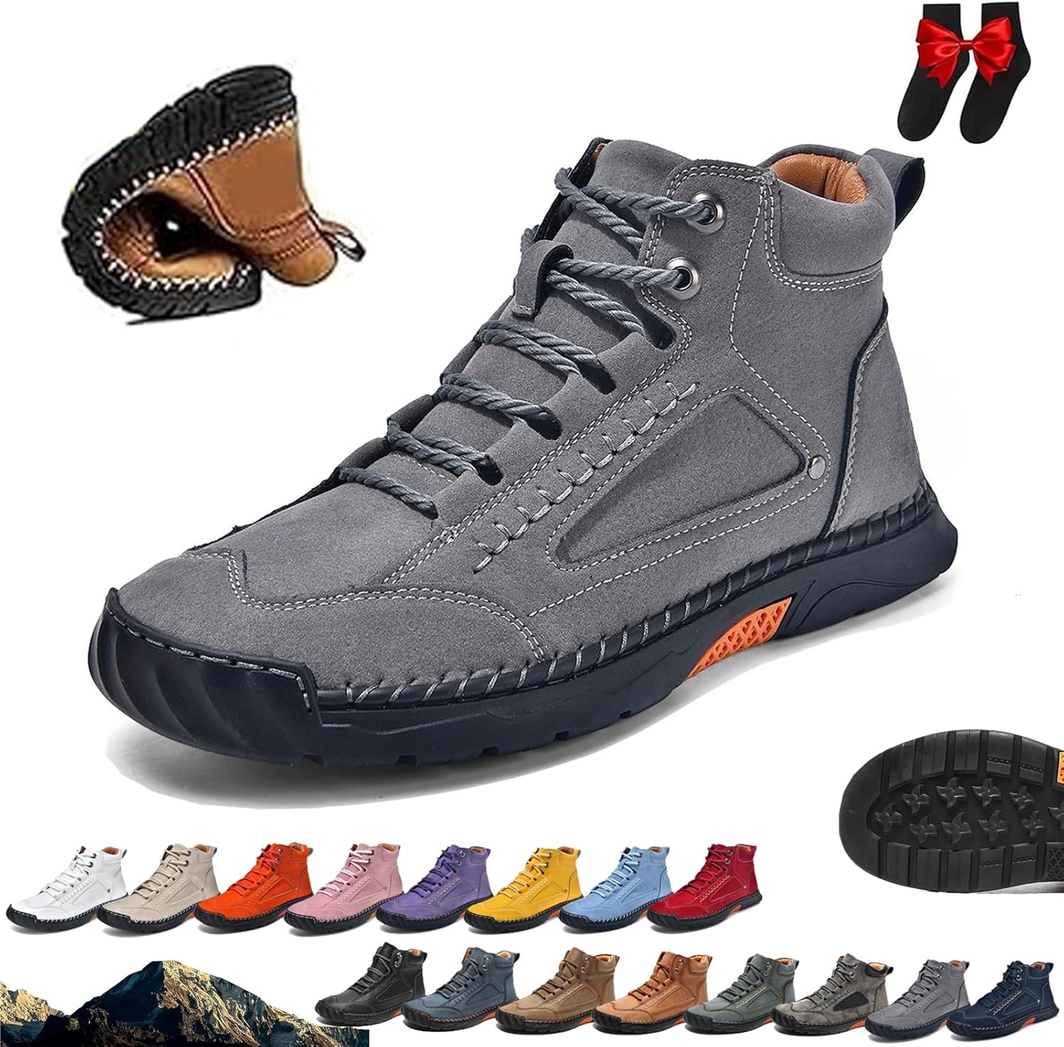 

Мужские ортопедические кожаные ботинки без шнурков Ghtrhsb, светло-серый