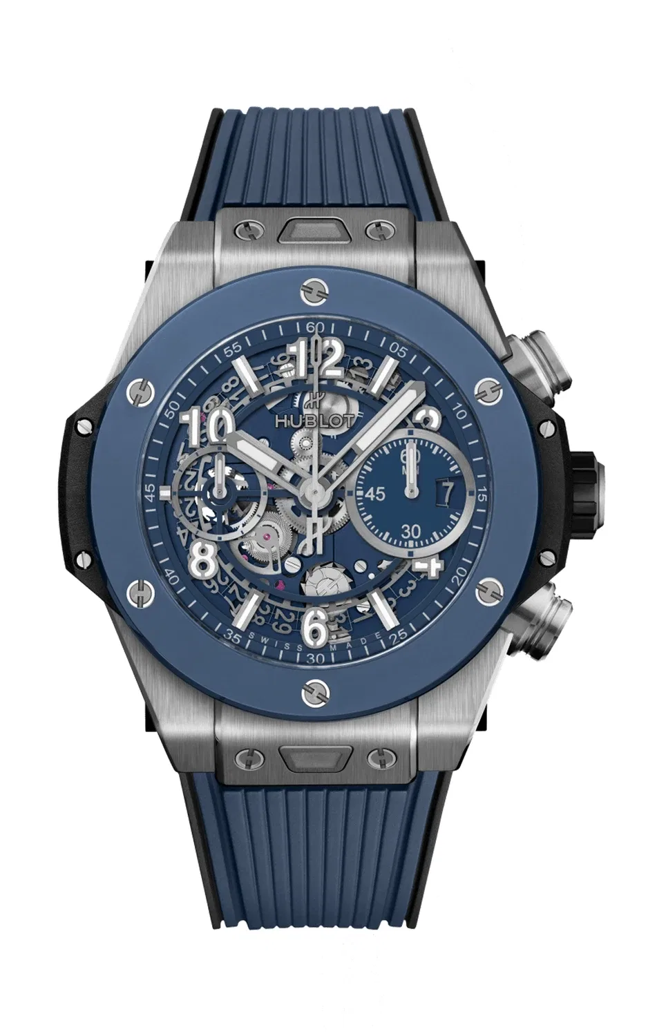 Биг Бэнг Унико Титан Синяя Керамика 42 мм - 441.NL.5171.RX HUBLOT, серебряный