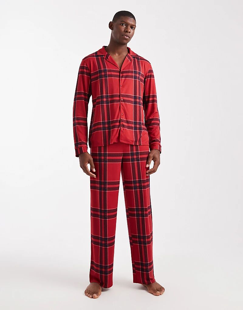 

Рождественский пижамный комплект Urban Threads с длинными рукавами и брюками в красную клетку