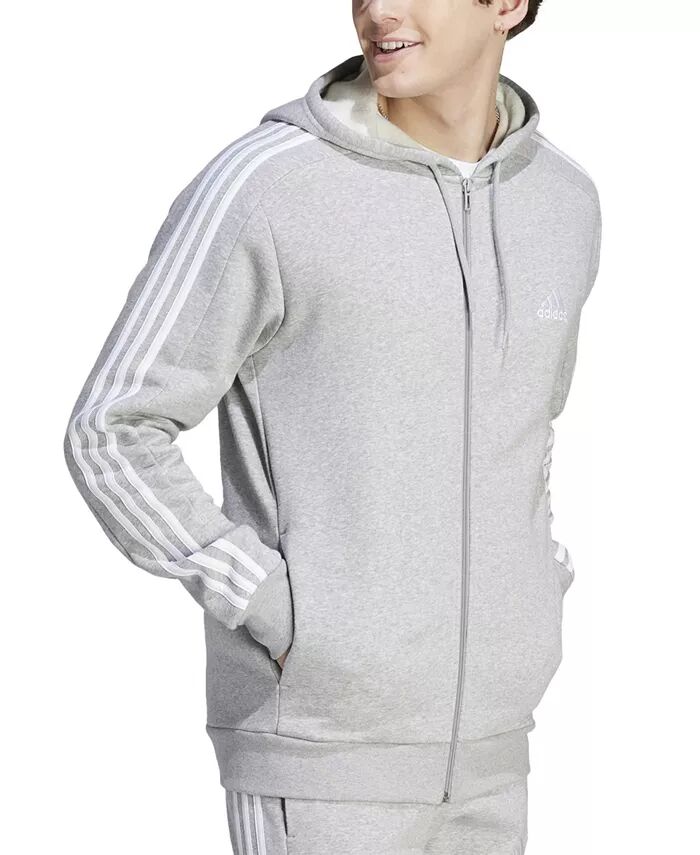 

Мужская флисовая толстовка с капюшоном Essentials с тремя полосками и молнией по всей длине, для обычных и больших размеров и для высоких adidas, серый