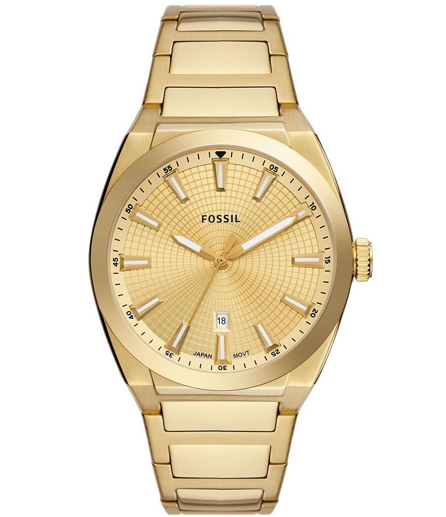

Мужские часы Fossil Everett с тремя стрелками и датой, золотистые из нержавеющей стали, золотой