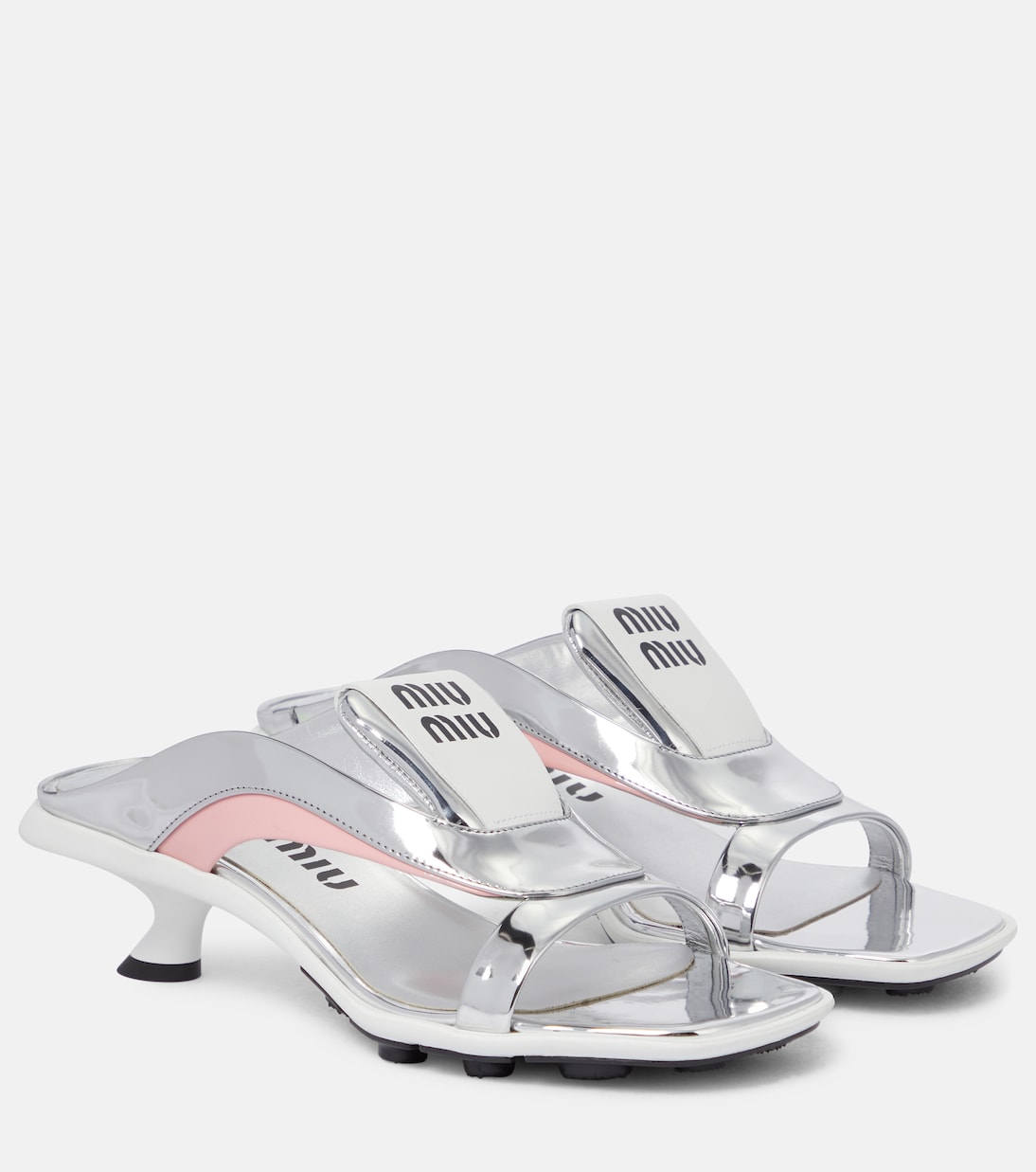 Металлизированные кожаные сандалии Miu Miu, Argento + Rosa