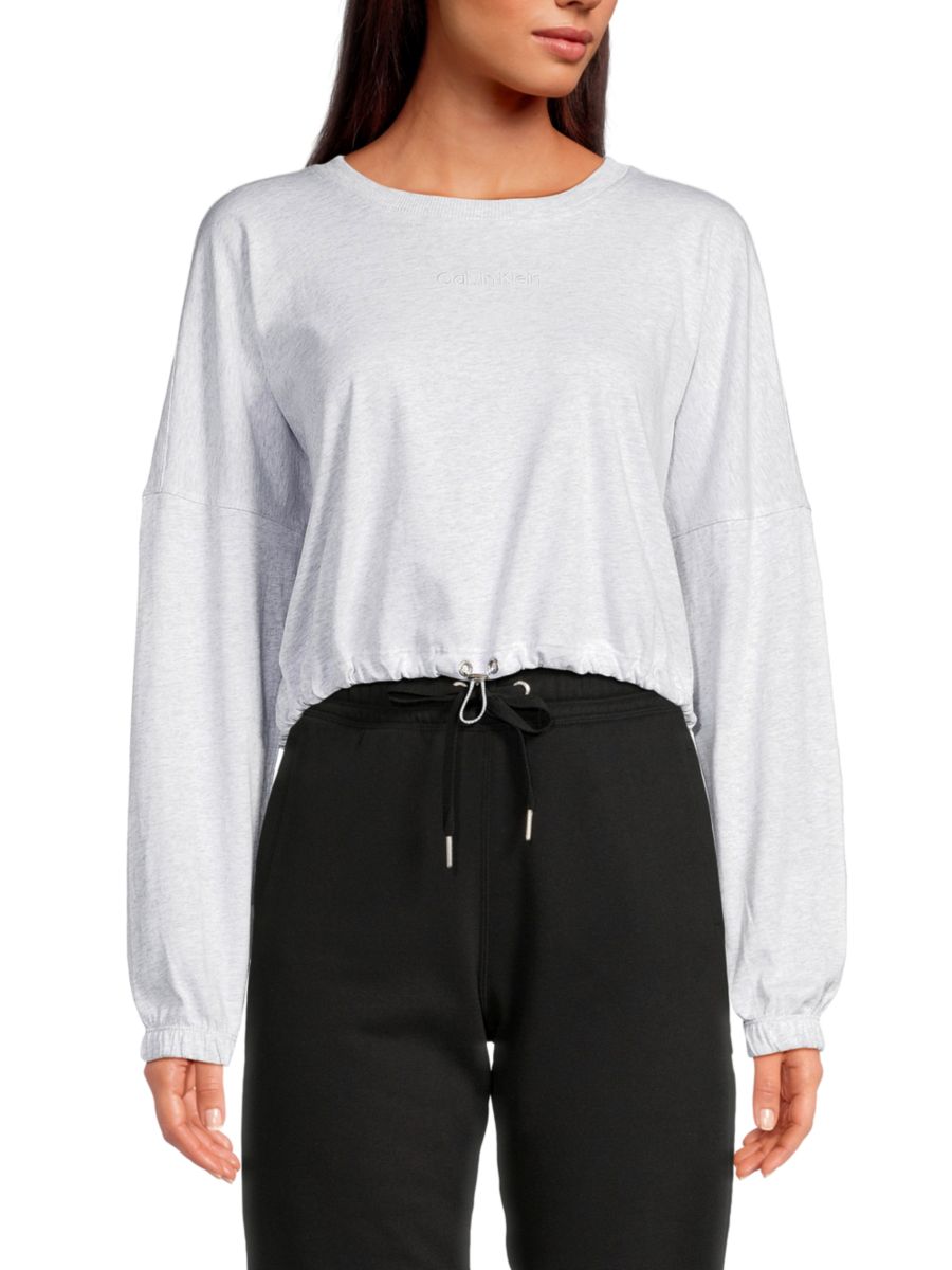 

Укороченная толстовка с завязками Calvin Klein, цвет Optic Heather