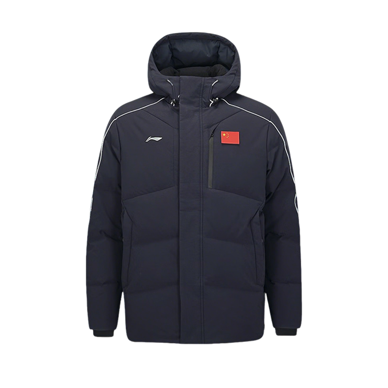 

Женская зимняя пуховая куртка Li Ning, повседневная, короткая, с капюшоном, темно-синего цвета