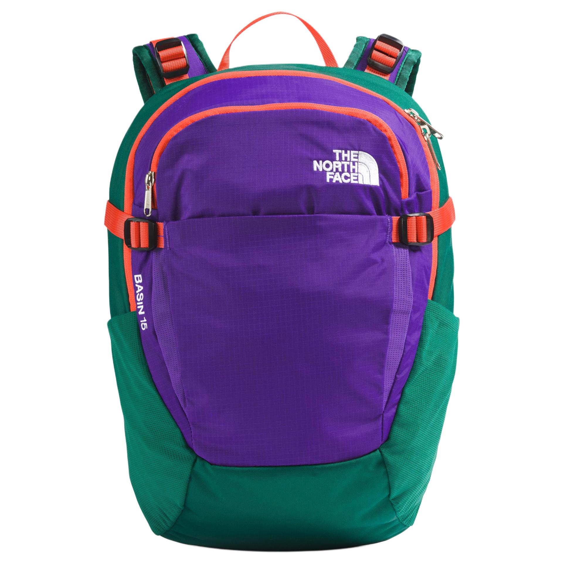 

THE NORTH FACE Рюкзак Basin 15 л, нейлоновая сумка для отдыха на природе, фиолетовый, зеленый и ярко-оранжевый, мужской